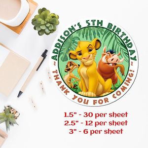 Customized Lion King Printed Happy Birthday Sticker Sheets