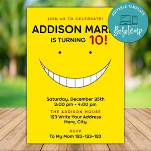 Printable Assassination Classroom Birthday Flyer Instant Download