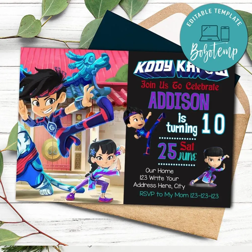 Kody Kapow Birthday Digital Invitation Printable Instant Download