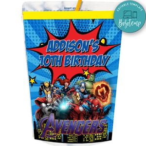Avenger Super Heroes Capri Sun Birthday Labels Digital File Printable Instant Download