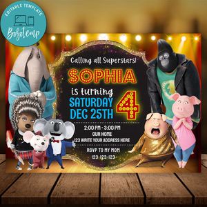 editable Sing Movie Birthday Invitation Instant Download