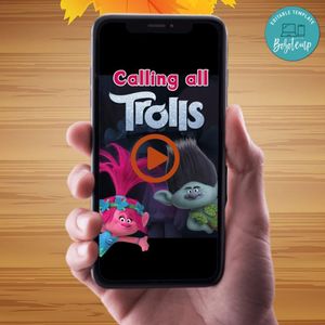 Trolls Video Invitation Digital Template Customizable Instant Download