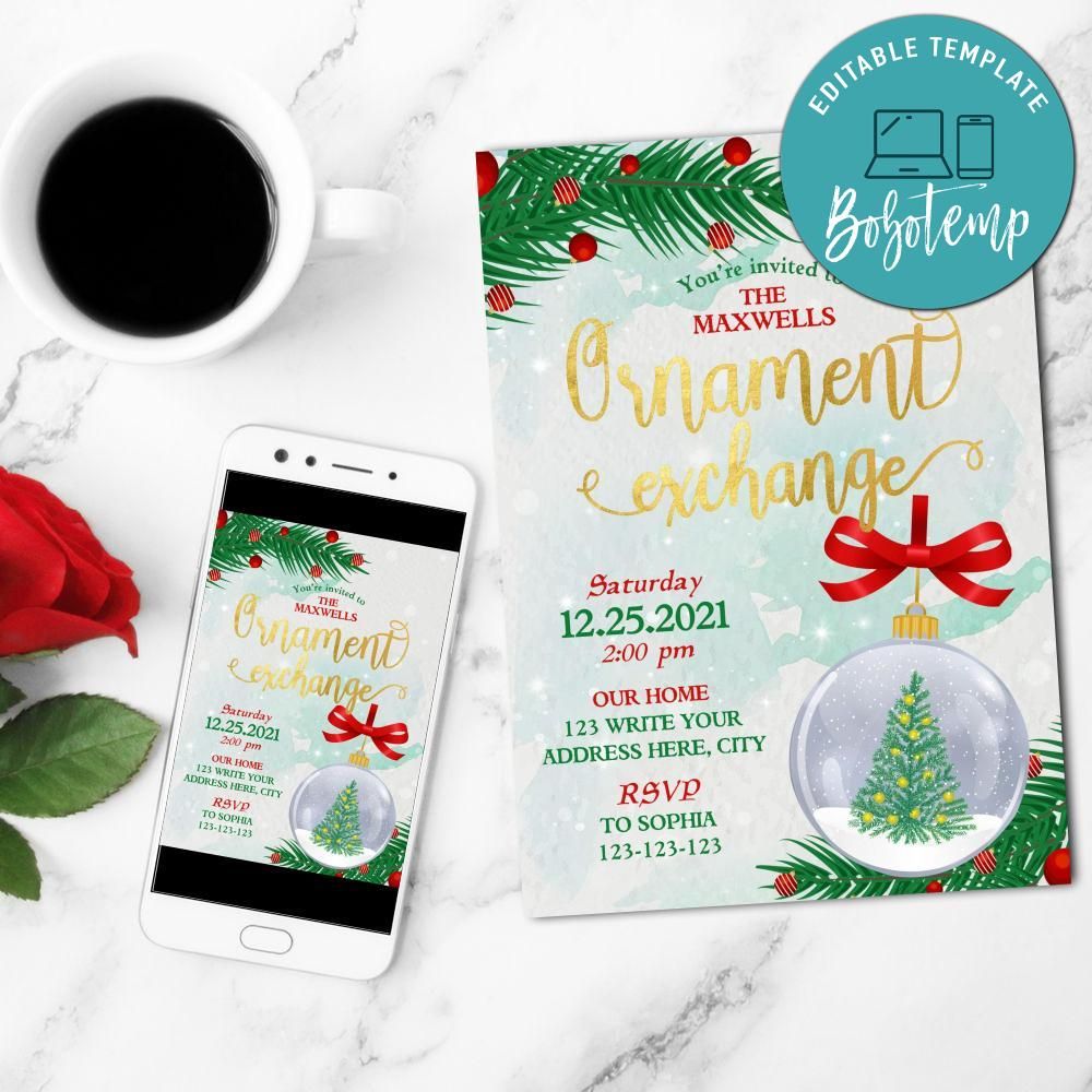Ornament exchange Invitation Customizable Template DIY | Bobotemp