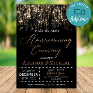 Printable Black and Gold Sparkle Glitter Housewarming Party Invitation Instant Download