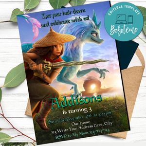 Raya and the Last Dragon Birthday Invitation Template to Print at Home Instant Download
