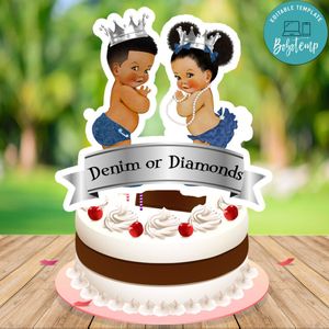 Baby Princess Denim or Diamond Gender Reveal Cake Topper Template Printable Instant Download