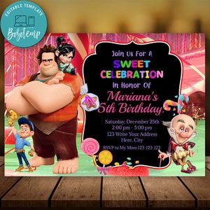 Editable Wreck It Ralph 4 Vanellope Party Invite Instant Download
