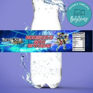 Beyblade Water Bottle Label Template to Print at Home Instant Download