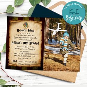 Harry Potter Wizard Birthday Invitation with Photo Customizable Template Instant Download