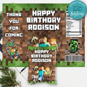 Minecraft Birthday Chip Bag Digital File Printable Instant Download