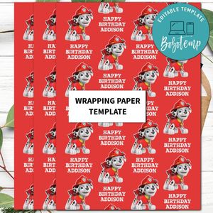 Marshall Paw Patrol Wrapping Paper Template to Print at Home Instant Download