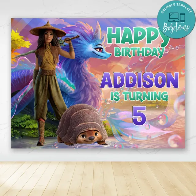 Printable Raya and the Last Dragon Birthday Backdrop Digital ...