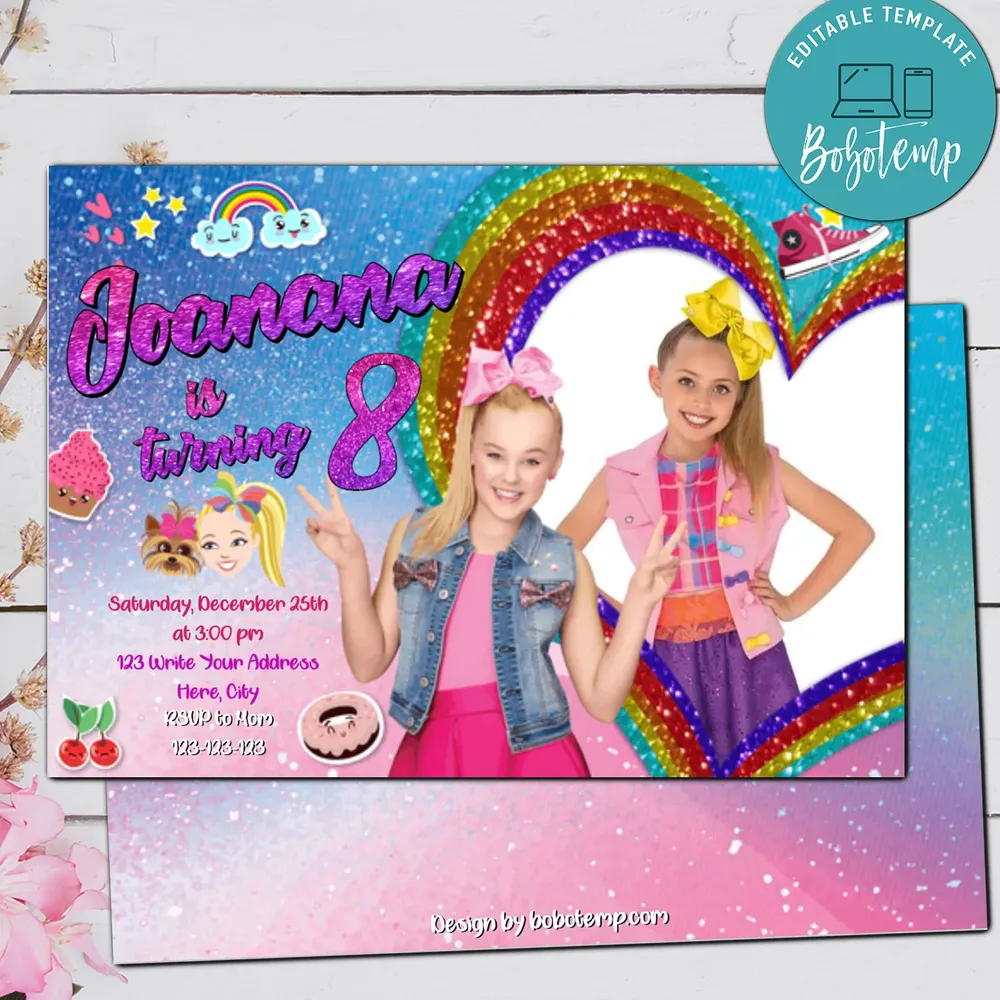 Editable Jojo Siwa Birthday Invitation With Photo Diy Bobotemp