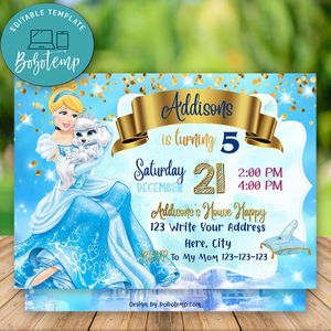 Editable Disney Cinderella Party Invites Instant Download