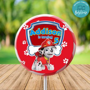 Marshall Paw Patrol Lollipop Labels Digital File Printable Instant Download