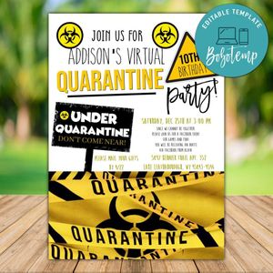 Printable Quarantine Invitation Template Instant Download