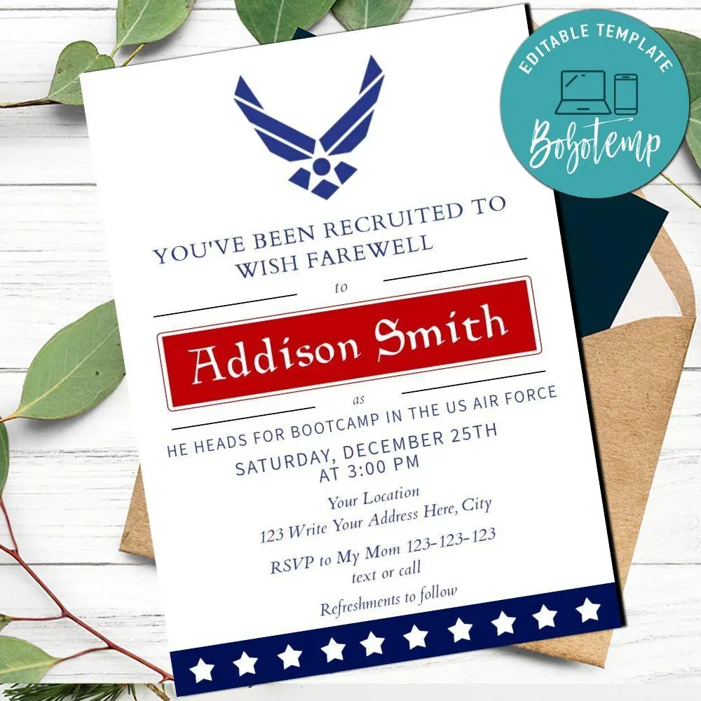 United States Air Force bootcamp Invitation Template | Bobotemp Shop