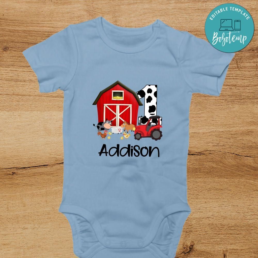 First Birthday Farm Shirt - Personalized One Barn Animals Birthday Boy onesie®