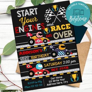 Race track Invitation Template to Print at Home Instant Download