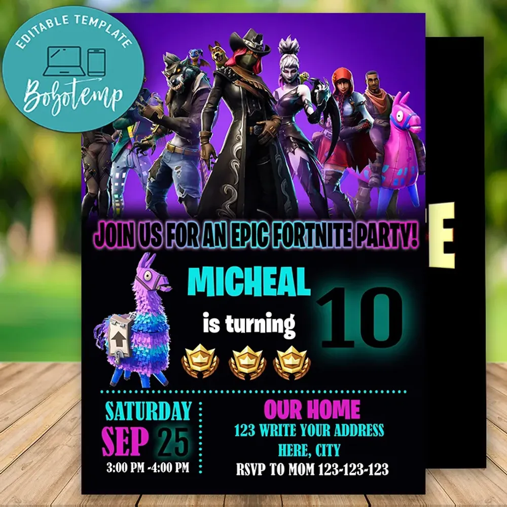 Editable Fortnite Season 11 Party Invites Instant Download Bobotemp
