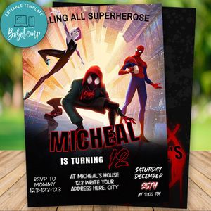 Into the spider verse Invitation Template to Print at Home Instant Download