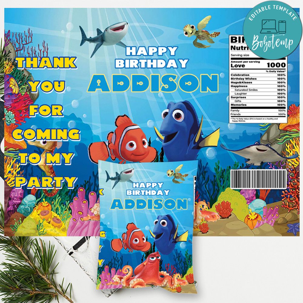 Finding Dory Nemo Chip Bag Digital File Printable DIY Createpartylabels