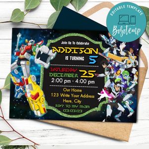 Voltron Invitation Template to Print at Home Instant Download