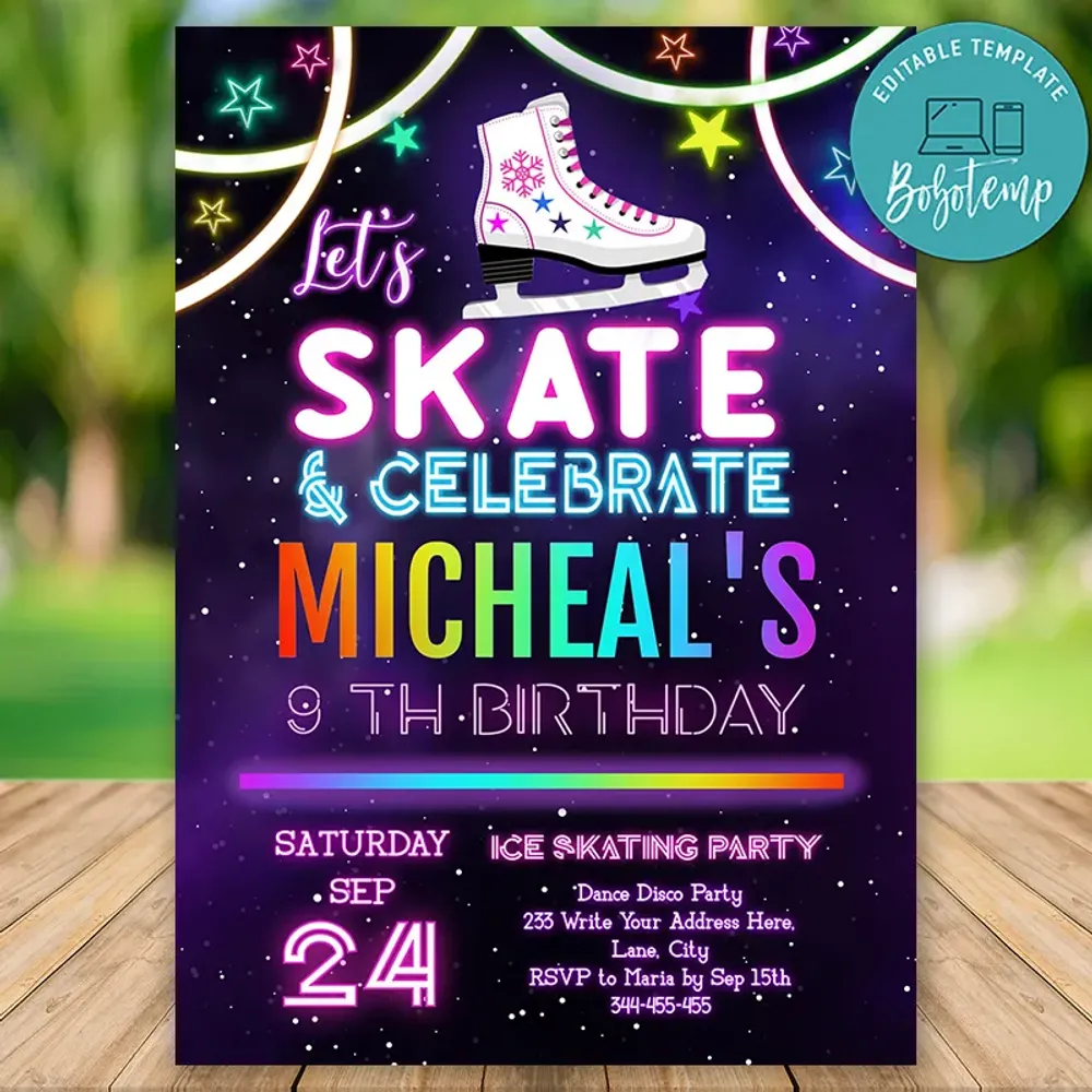 Editable Ice Skating Birthday Flyer Instant Download | Bobotemp