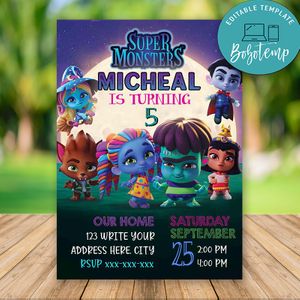 Editable Super Monsters - Suns Down Monsters Up Party Invitation Digital File