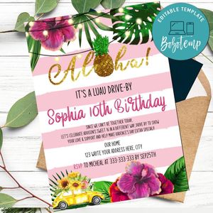 Aloha it's LUAU Drive By Birthday Parade Invitation Printable Instant Download