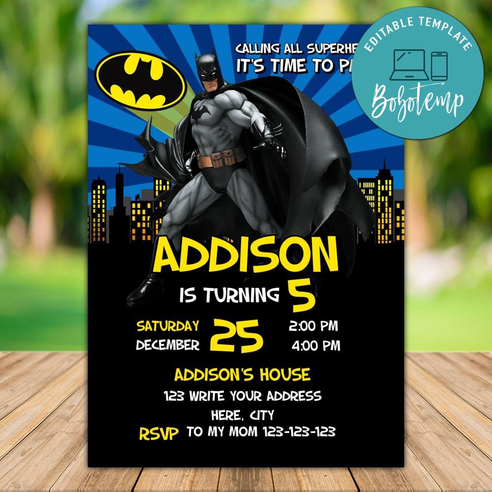 Printable Batman Comic Invitation Template Instant Download | Bobotemp
