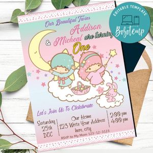 little twin stars Invitation Template to Print at Home Instant Download