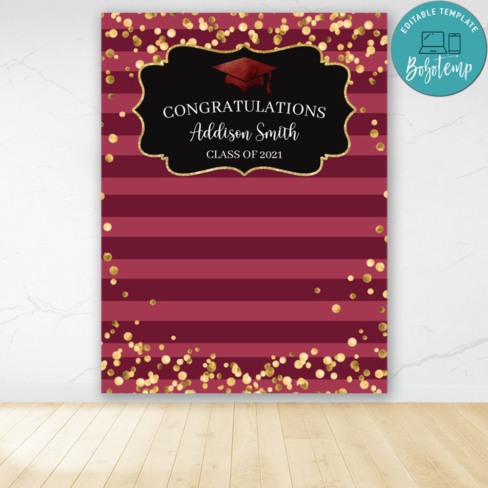 College Graduation Burgundy Backdrop Digital File | Createpartylabels