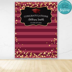 College Graduation Burgundy Backdrop Digital File Template Instant Download