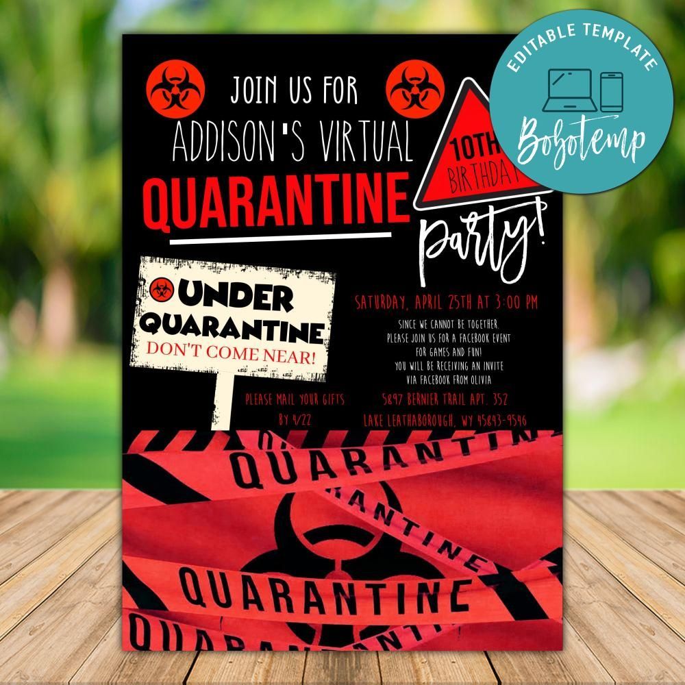 Printable Red Quarantine Birthday Flyer Instant Download