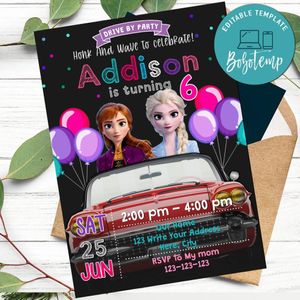 Frozen Drive By Birthday Parade Invitation Printable Instant Download