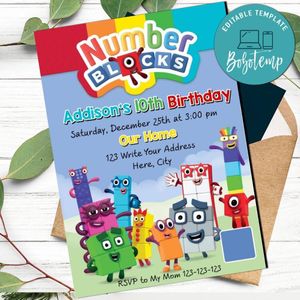 Numberblocks Birthday Invitation Template to print at home Instant Download
