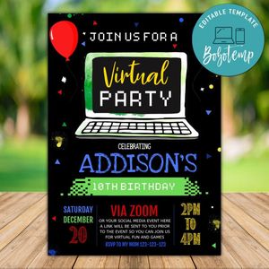 Printable Quarantine Virtual Birthday Party Invitation Instant Download