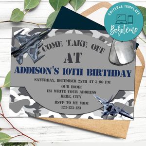 Fighter jet Birthday Flyer Customizable Template Instant Download