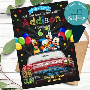 Mickey Mouse Car Parade Birthday Flyer Printable Instant Download