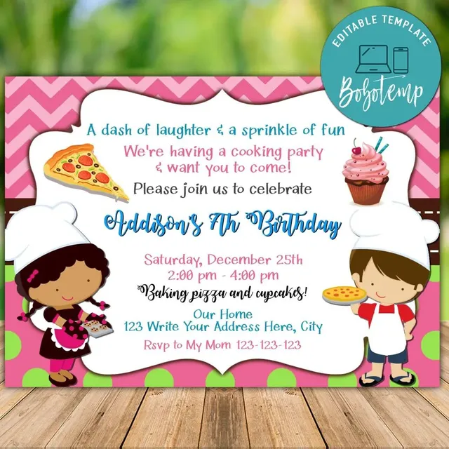 Printable Little Chefs Baking Birthday Party Invitation DIY | Bobotemp