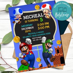 Mario and luigi invitation Customizable Template Instant Download