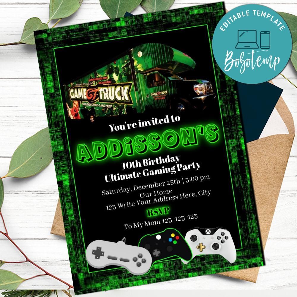 Game Truck Invitation Customizable Template Instant Download | Bobotemp