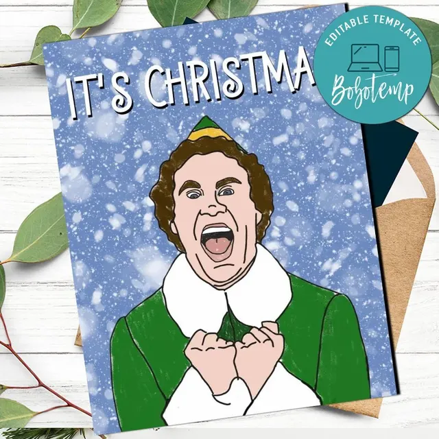 Buddy the Elf Christmas Card Template to print at home DIY | Bobotemp