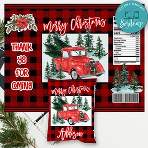 Personalized Christmas Plaid Chip Bag Digital File Printable Instant Download