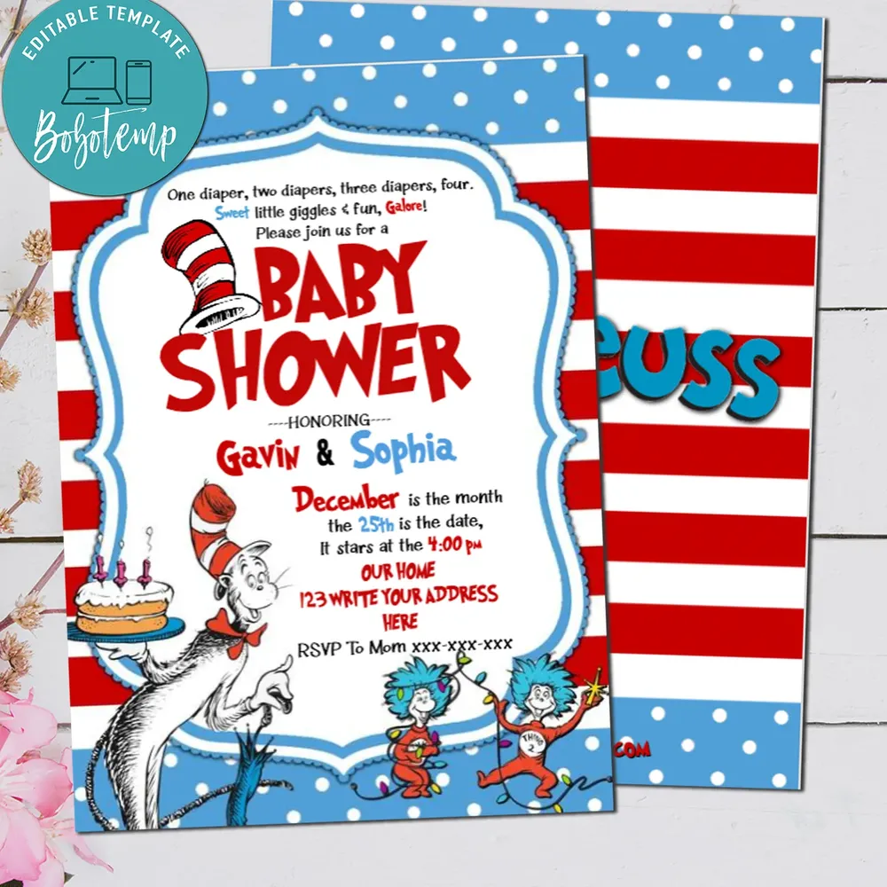 Editable Dr Seuss Baby Shower Invitation Digital File
