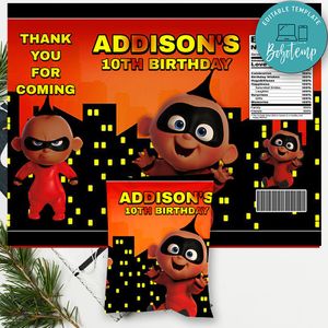 African American Jack Incredibles Birthday Chip Bag Digital File Instant Download