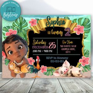 Editable Disney Princess Baby Moana Birthday Party Invitation Digital File