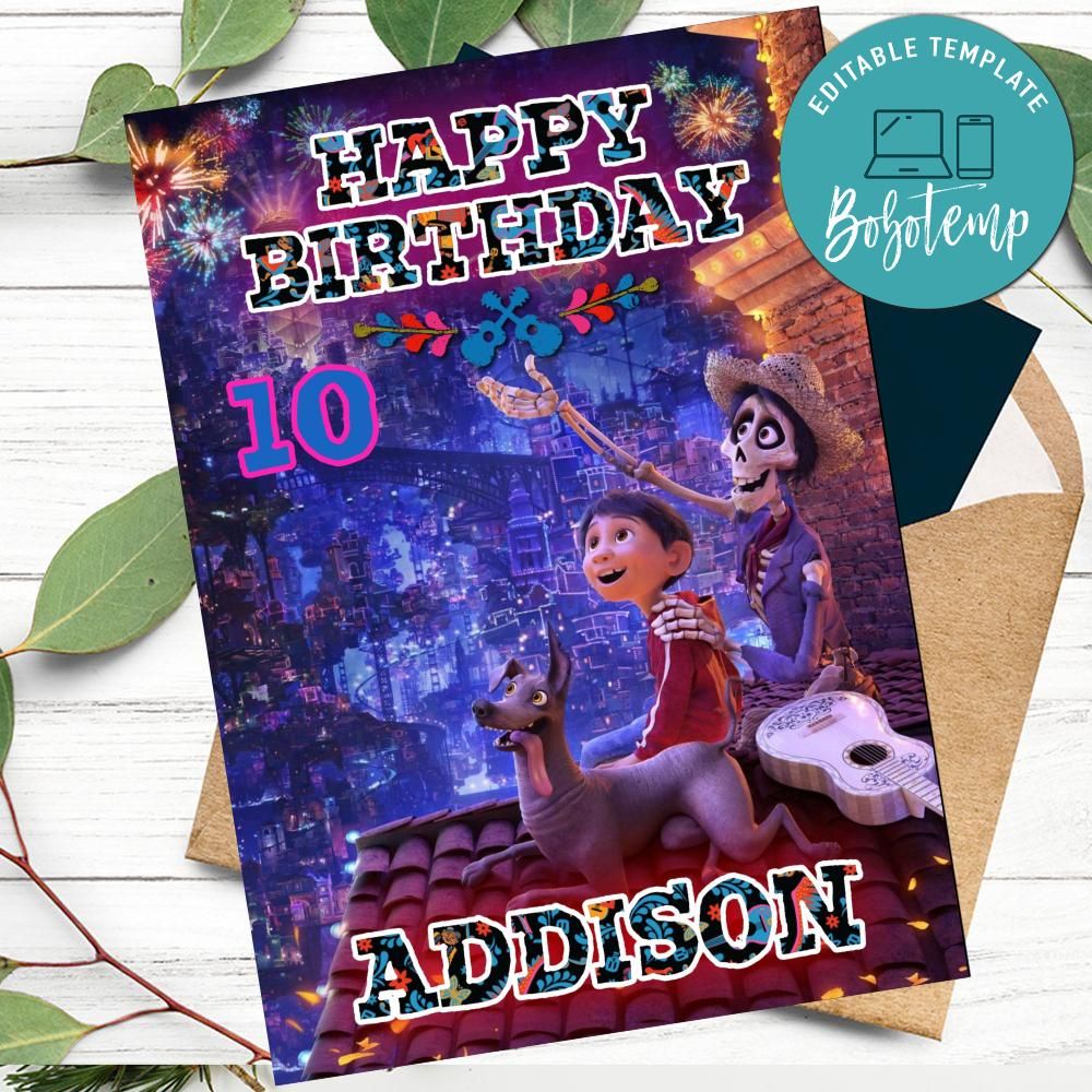 Disney Coco Happy Birthday Card to Print at Home DIY | Bobotemp