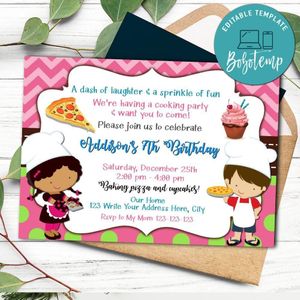 Cooking Party Invitation Template to Print at Home Instant Download